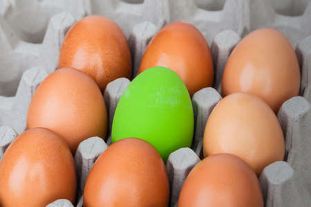 green color eggs on crate for holiday easter festival, can use as backgroundの写真素材