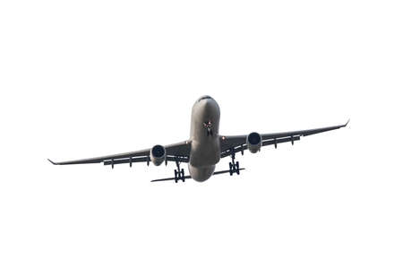Passenger business airplane take off and flying on white background, use for air transport, journey and travel conceptの写真素材