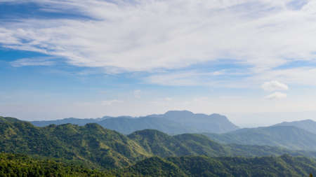 mountains under mist in the morning at Khao Kho National Park, Phetchabun province, Thailand, wide angle panorama viewの写真素材