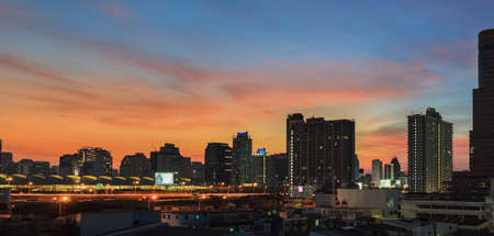 Business Building Bangkok city area at night lifeの写真素材