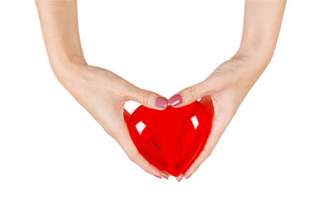 Heart in the hands isolated on white backgroundの写真素材