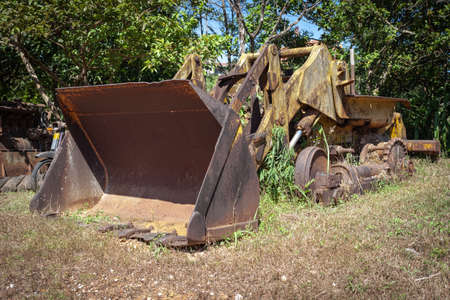 abandoned old Tractor car can use grunge scene vintage backgroundの写真素材