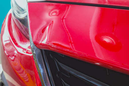 red car crash in accident, backgroundの写真素材