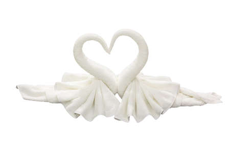 towel folded in swan shape on white backgroundの写真素材