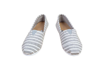 Pair sneakers, grey white strip color isolated backgroundの写真素材
