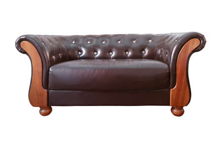 vintage Classic Brown leather armchair isolated on white backgroundの写真素材