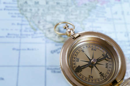 Compass on map background, use for travel conceptの写真素材