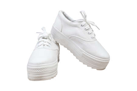 Pair sneakers, white color isolated backgroundの写真素材