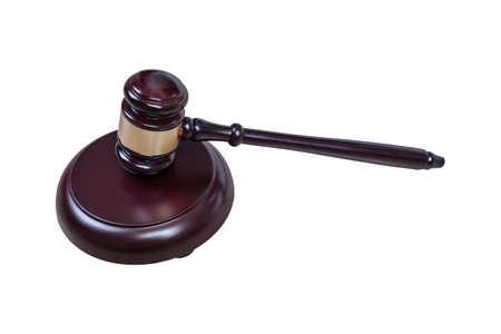Justice hammer or judge gavel made from wooden isolated on white backgroundの写真素材