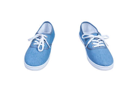 Pair sneakers, blue color isolated backgroundの写真素材