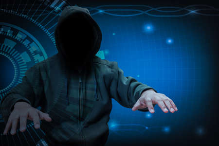 Hacker working on internet for cyber crime conceptの写真素材