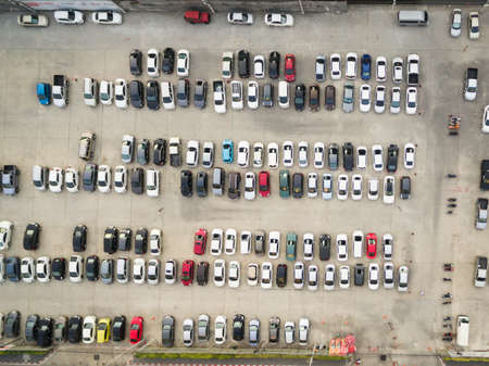 Abstract blur background of car parking, shallow depth of focus, top or aerial viewの写真素材