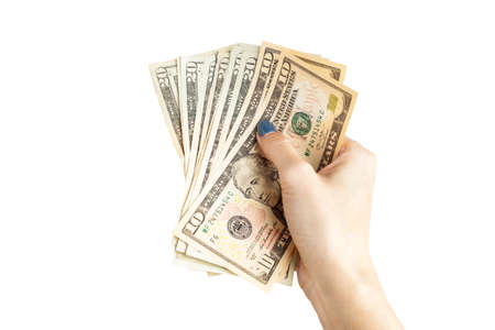 Money in the hand, Hand with money, Hand holding Banknotes and counting for give or pay bill, can use as financial or business backgroundの写真素材