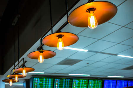 lamp ceiling or bulb lighting, retro lighting installed on ceiling can use as backgroundの写真素材