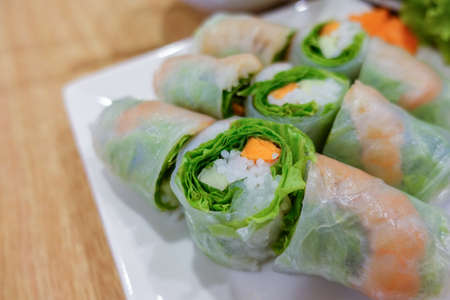 Fresh Spring Rolls,vietnamese with vegetable, close up shotの写真素材
