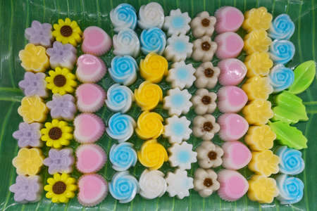 jelly colored candy, heart and flower shape on plate, for serveの写真素材