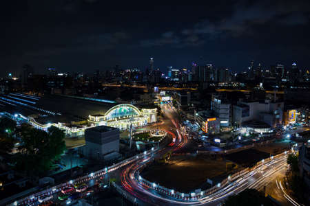 BANGKOK - May 24: Hua Lamphong Station, train railway main hub center for transportation area in the capital, aerial panorama view on May 24, 2017 in Bangkok, Thailandのeditorial素材