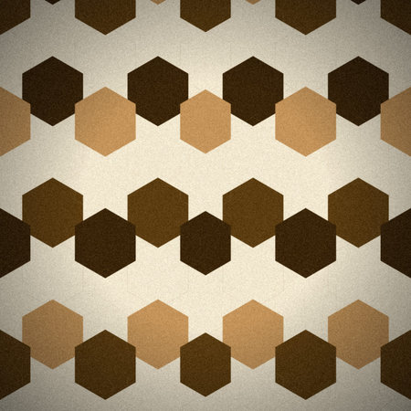An abstract background featuring a seamless geometric pattern of repeating light brown and dark...
