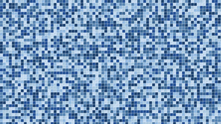 A seamless pattern of small square tiles in various shades of blue, creating a mosaic or pixelated background texture. The geometric design offers a modern and abstract feel.の写真素材