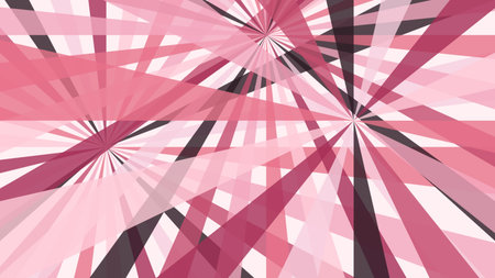 An abstract background featuring a dynamic arrangement of radiating lines and geometric shapes in various shades of pink, rose, and dark grey. The pattern creates a sense of movement and depth with overlapping translucent layers, suitable for modern design projects.の写真素材