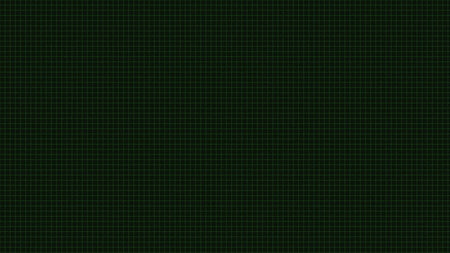 A dark background featuring a uniform green grid pattern, reminiscent of a retro digital display, computer interface, or technical graph paper. The subtle texture provides a vintage, futuristic, or technical aesthetic.の写真素材