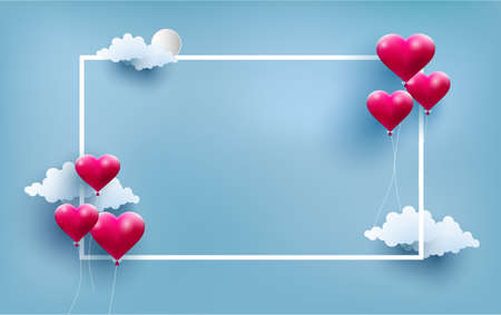 Happy Valentine illustration love balloons with beautiful shapes with a frame for writingのイラスト素材