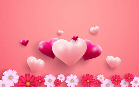 Beautiful balloons of love and flowers, happy valentine's day.のイラスト素材