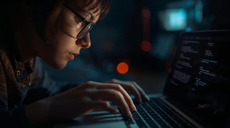 A person using a screen reader to navigate a website, highlighting the importance of accessible web design, AI generated image, person are fictionalの素材