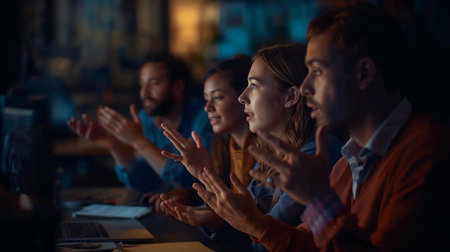 A diverse group of people using sign language to communicate online, promoting inclusive communication, AI generated image, person are fictionalの素材