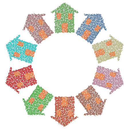 Ten houses around a circle - global village concept imageの写真素材