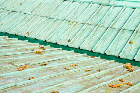 Detail of an old copper roof of the 18th century (Austria - Europe)の写真素材