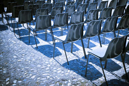 Chairs of an outdoor cinema - toned imageの写真素材