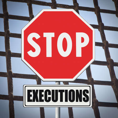 Stop death penalty written on road sign - concept imageの写真素材
