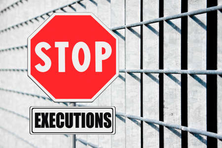 Stop death penalty written on road sign - concept imageの写真素材