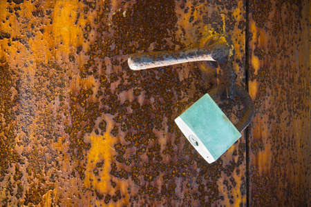 Rusty metal strongbox concept image with copy space
