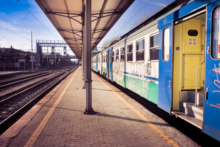 Old train in italian station (Italy, Tuscany, Lucca) - Toned image