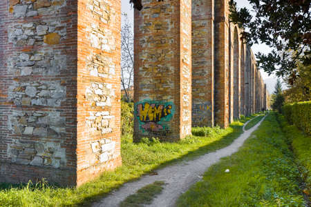 Roman aqueduct in the Italian city of Luccaの写真素材