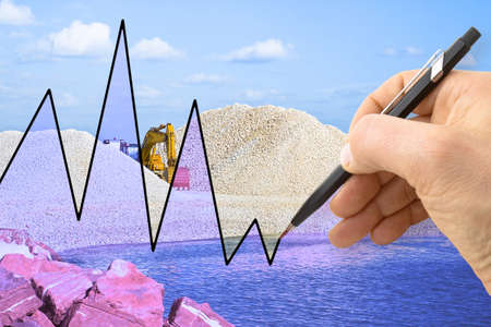 Hand drawing a graph about construction of a dam for flood protection