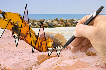 Hand drawing a graph about construction of a dam for flood protection
