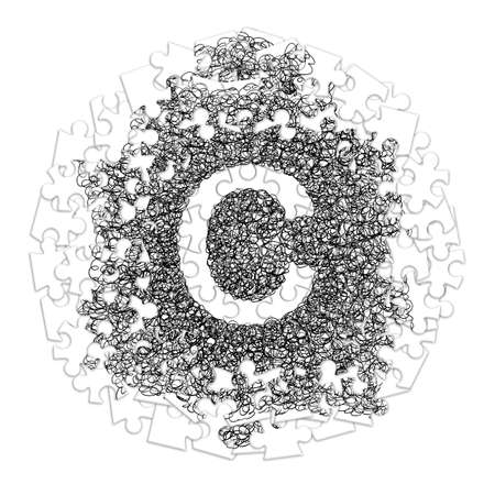 Letter C. Hand made font drawn with graphic pen on white background in jigsaw puzzle shapeの写真素材