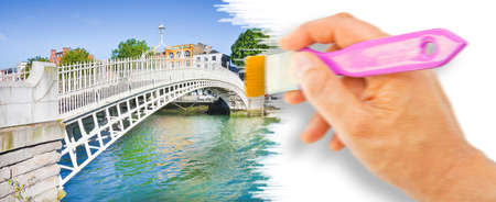 The most famous bridge in Dublin called Half penny bridge - concept image