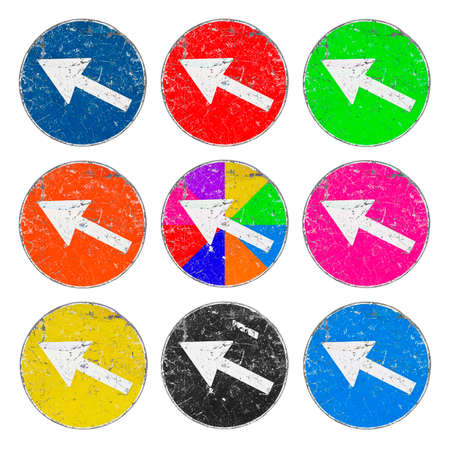 Old colored arrows sign on white background