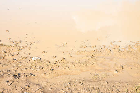 Clay flooded fields after torrential rainの写真素材
