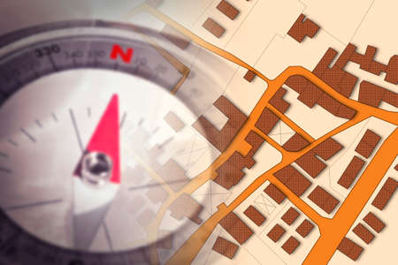 Finding the right home for you! - Concept image with a city map, buildings, roads and navigational...