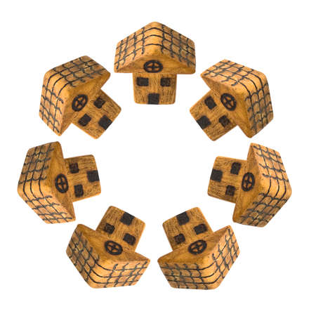 Seven small houses around a center - concept imageの写真素材