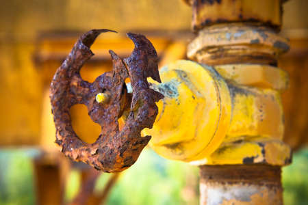 Detail of an old rusty hydraulic valve