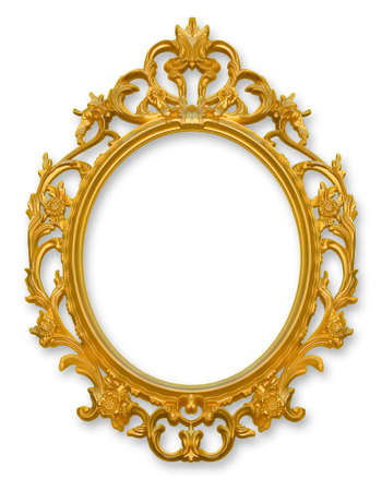 Blank wooden golden baroque frame - concept image with central copy spaceの写真素材