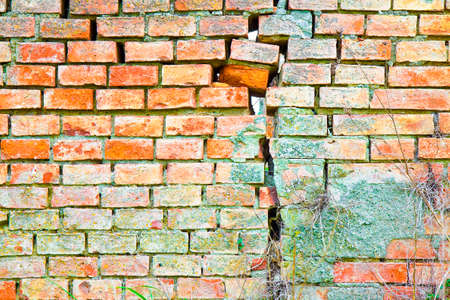 Deep crack in old brick wall - concept image