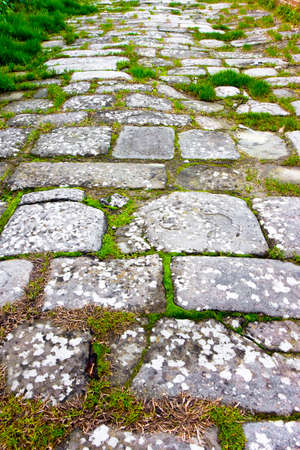 Typical old Tuscany paving made with carved stone blocksの写真素材