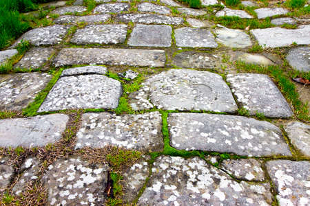 Typical old Tuscany paving made with carved stone blocksの写真素材